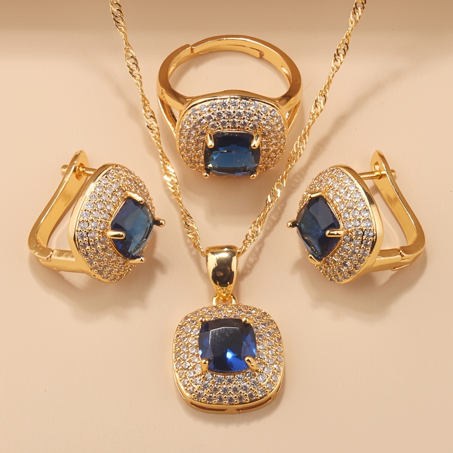 Women's 18K Gold-Plated Square Mosaic Jewelry Set — Gift for All Occasions